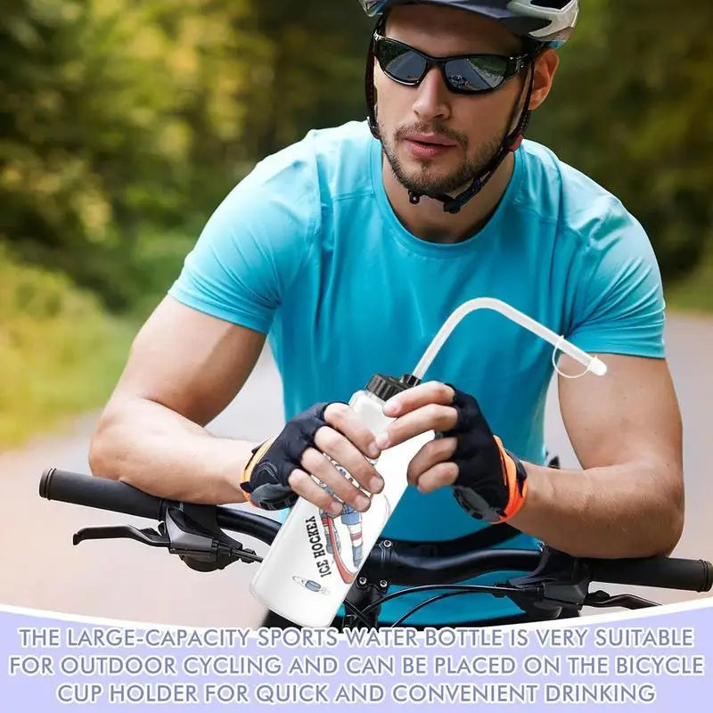 1L Ice Hockey Water Bottle With Straw Leak-Proof Large Capacity Ice Hockey Water Bottle Football Bottles Sports Gear