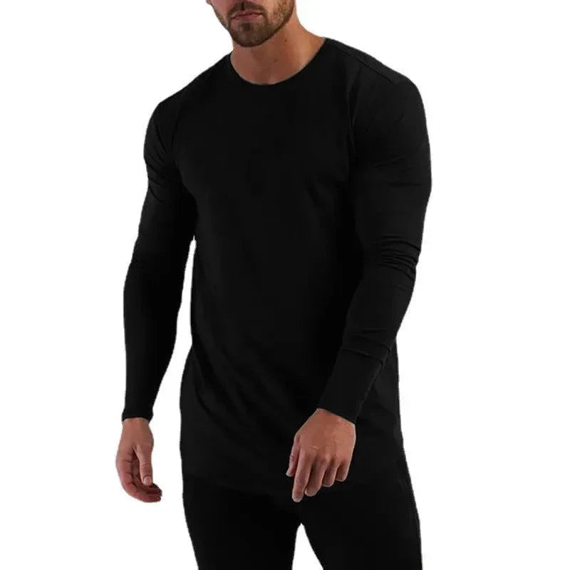 Plain Cotton Breathable Long Sleeve Clothing Gym Fitness Bodybuilding Sport T-shirts Mens Workout Casual Slim Fit Autumn Shirts Shopifynow