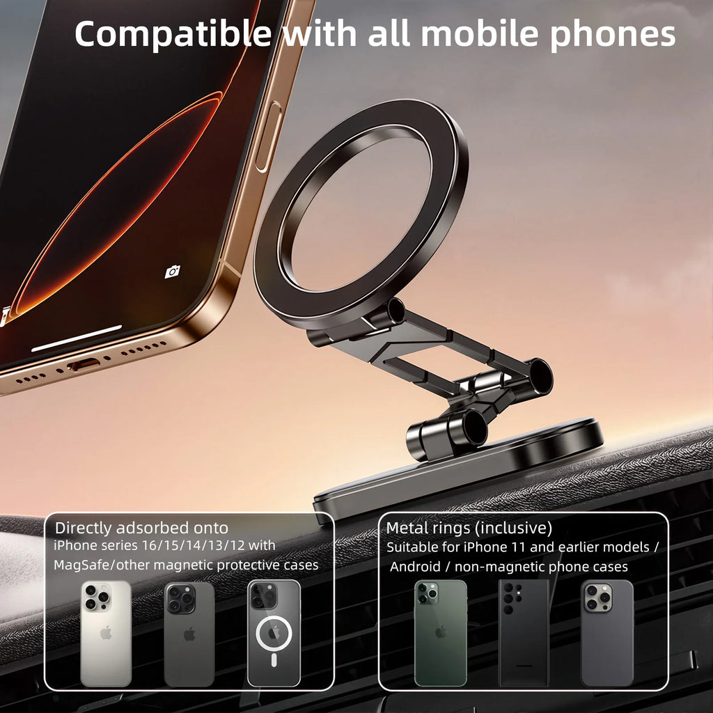 Dual Side Magnetic Car Phone Holder for Magsafe Car Dashboard Mount 360° Rotation Phone Holder for iPhone 17 16 15 Android