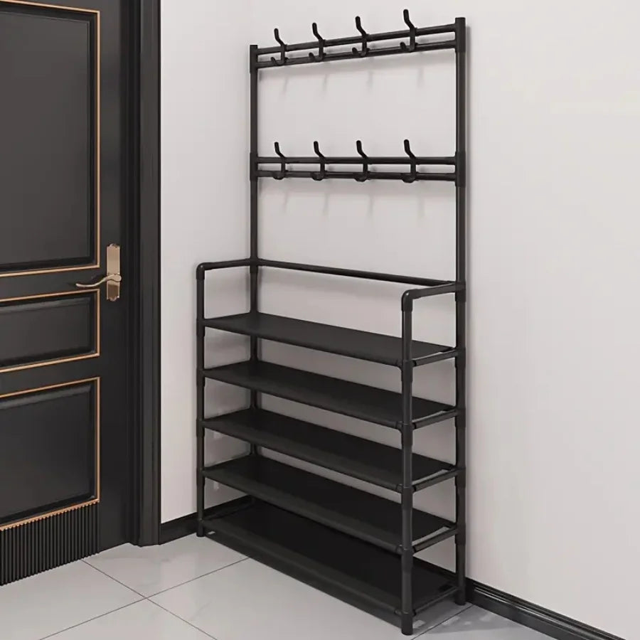 A clothes hanger and shoe rack at the entrance, used for storing shoes, clothes, jackets, hats, bags, umbrellas in the hallway Shopifynow