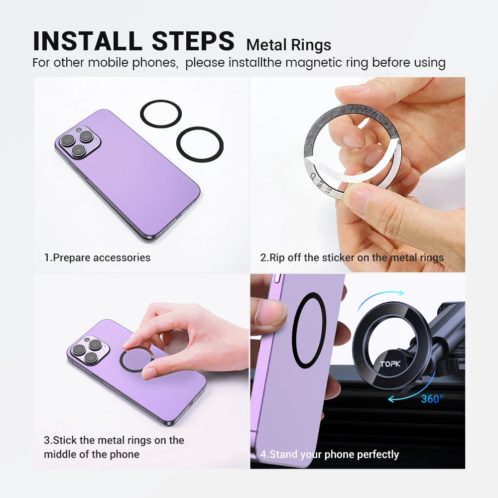 TOPK for MagSafe Car Phone holder Magnetic Car Phone Mount for Car Retractable Arm Dashboard Windshield for Magsafe & All Phone