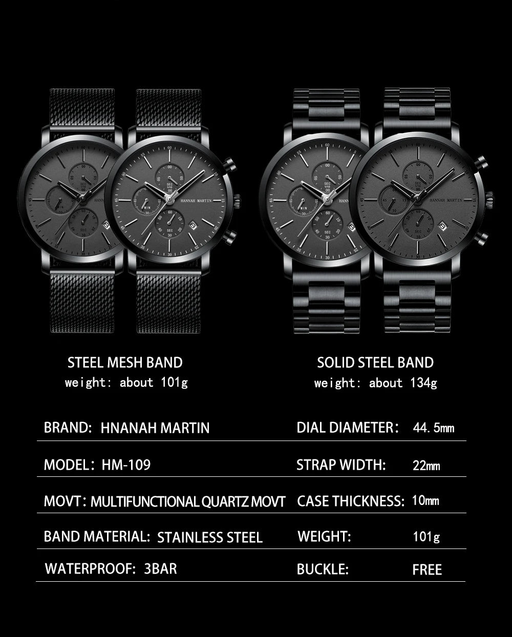 Hannah Martin Top Men Watch Brand Business Style Stainless Steel Fashion Waterproof Sports Multifunctional Quartz Watch for Men - Shopifynow