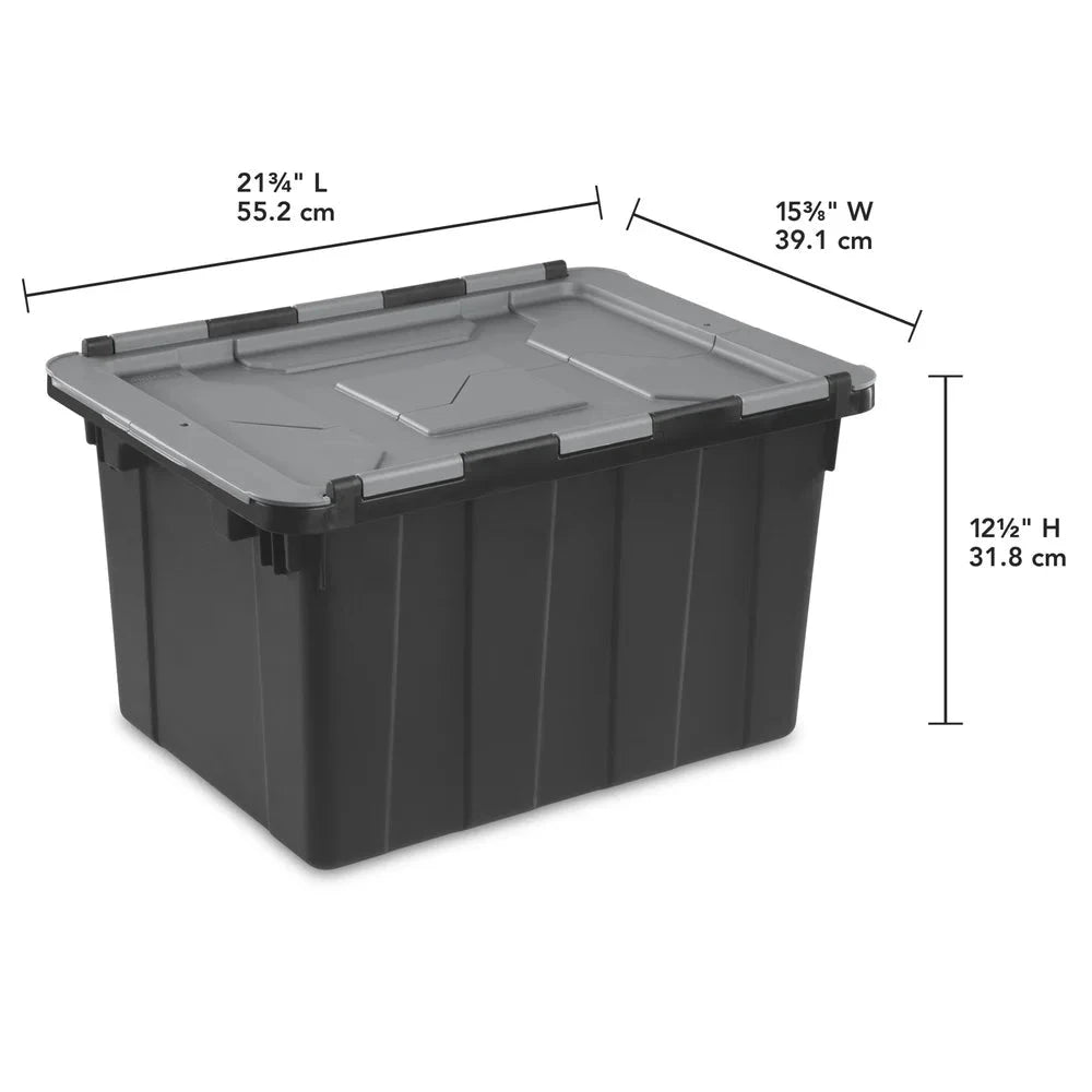 12 Gallon Industrial Tote Heavy Duty Hinged Lid Storage Container Stackable with Handles Zip Tie Access Garage Basement Shopifynow