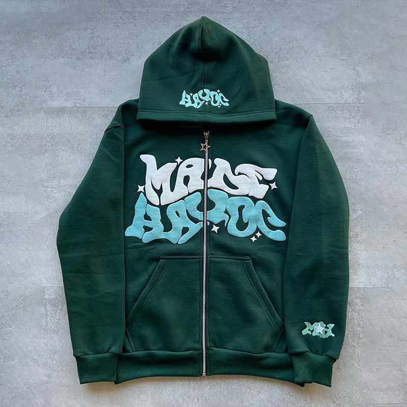 Men Women Hoodie Long Sleeve Letters Print Zipper Closure Sweatshirt Jacket with Pockets Shopifynow