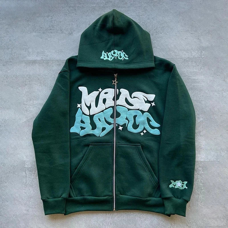 Men Women Hoodie Long Sleeve Letters Print Zipper Closure Sweatshirt Jacket with Pockets Shopifynow