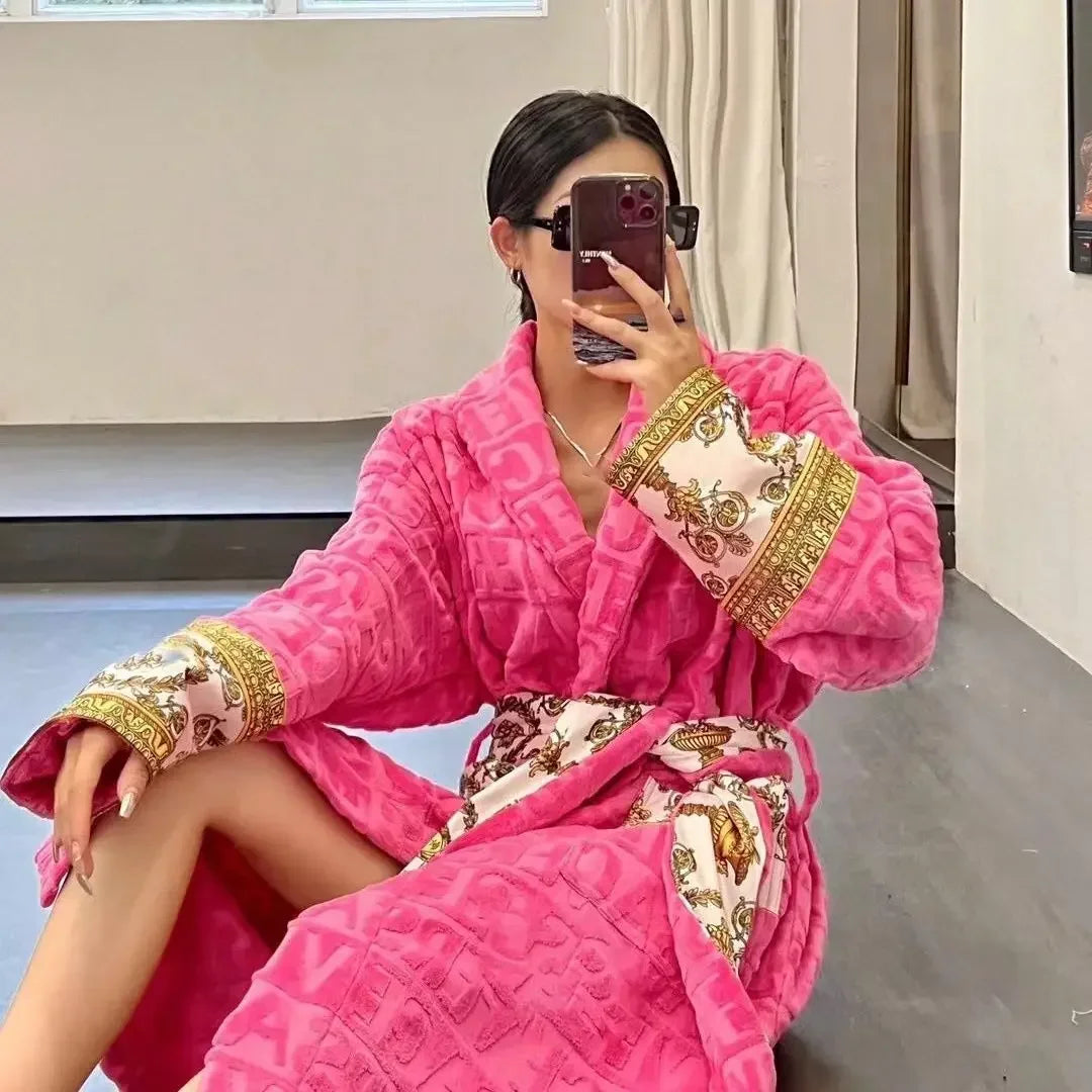 Autumn Winter Adult Bathrobe Sashes Robe Pajamas Homewear For Men And Women Couple Robes Pockets Long Sleeve Fashion Nightgown Shopifynow