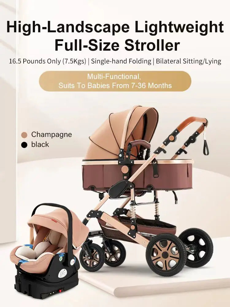 3 in 1 Baby Stroller,Baby Travel System,Baby Carriage 3in1 with Isofix Base,Foldable Newborn Pram,Reversible Standard Stroller Shopifynow