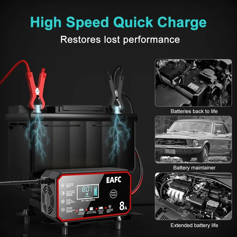 12V 8A Smart Car Battery Charger Automatic Start Fast Charger Pulse Repair Motorcycle Truck Battery Charger GEL Lead Acid Shopifynow