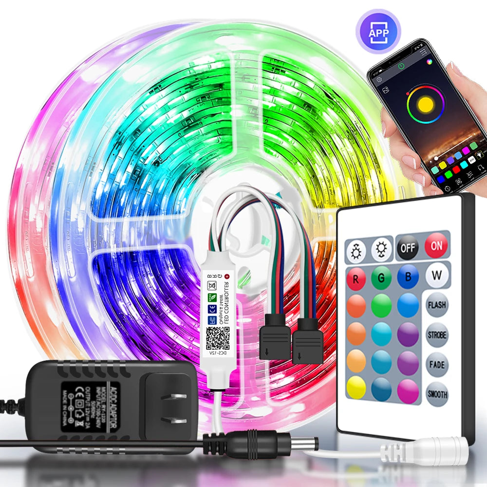Led Lights for Bedroom 5050 RGB Strip Music Sync Color Changing With Remote and App Control Strips Room Home TV Party Decoration Shopifynow