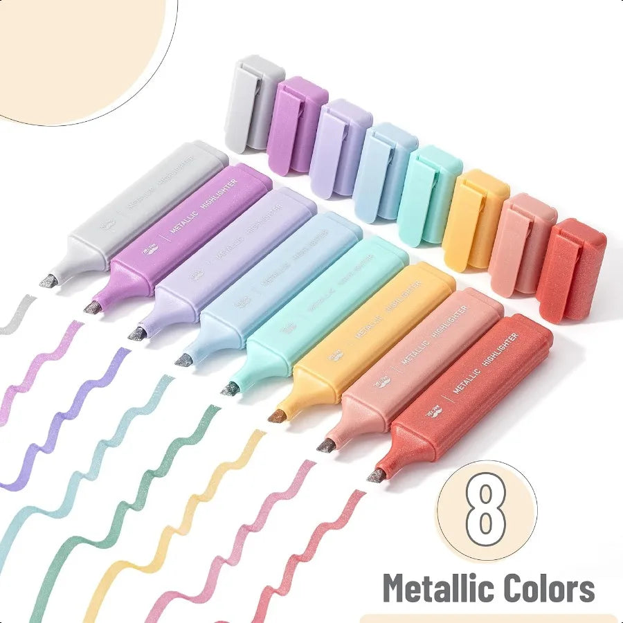 Glitter Highlighters 8Pack Metallic Colors Chisel Tip Aesthetic Highlighters Cute Highlighters for School Highlighters Aestheti