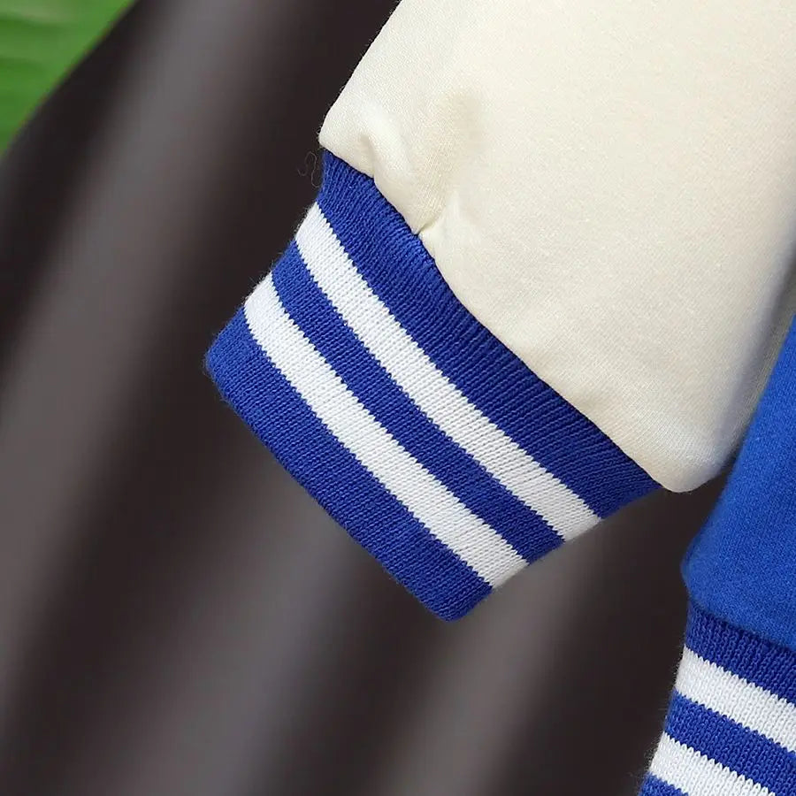 Boys' autumn letter baseball single-breasted jacket+round neck printed cotton long sleeve+striped sweatpants 3Pcs suit Shopifynow