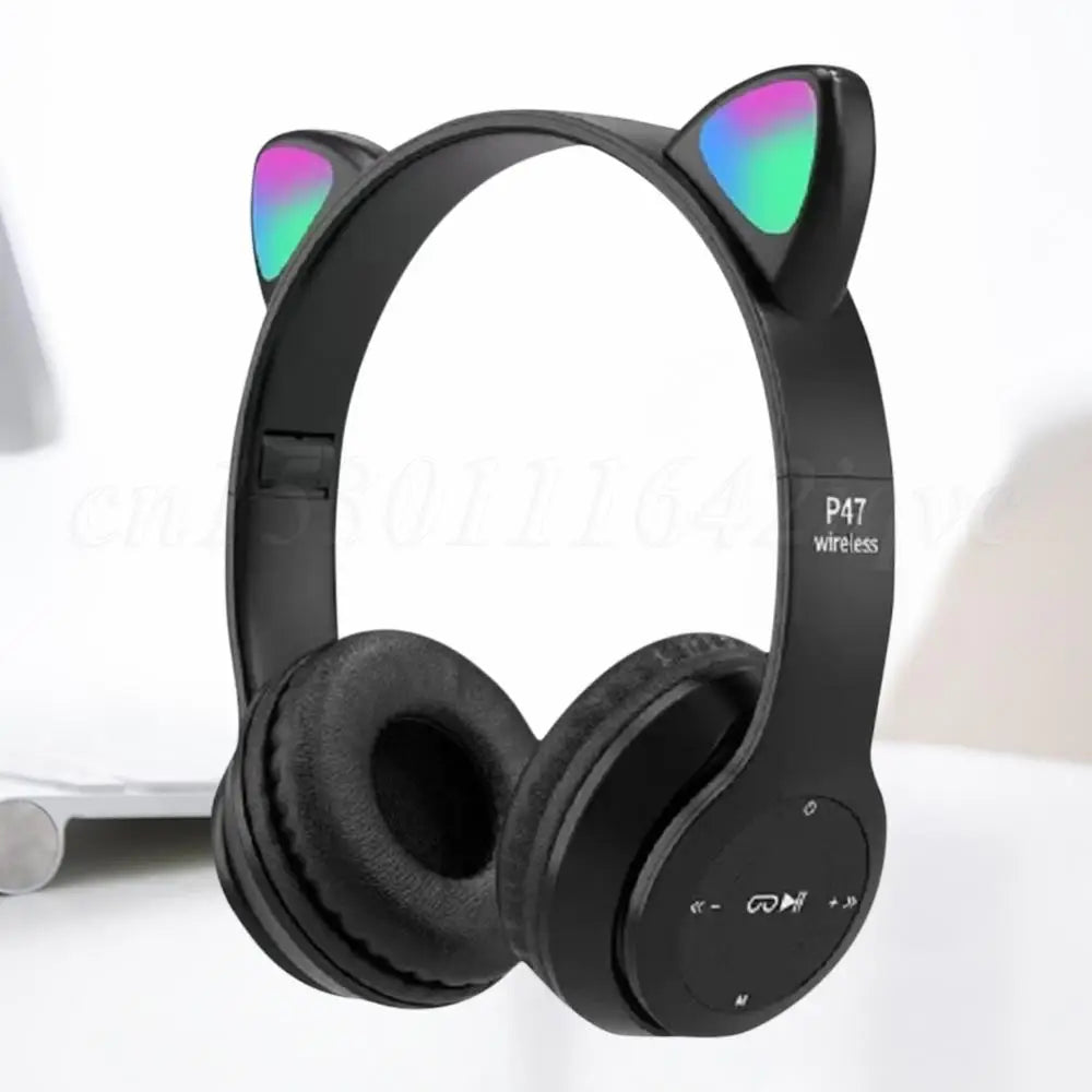 Wireless Headphones Cat Ear Gaming Headset Glow Light Bluetooth-Compatible Helmets Cute Over-Ear Headsets for Kids and Adult Shopifynow