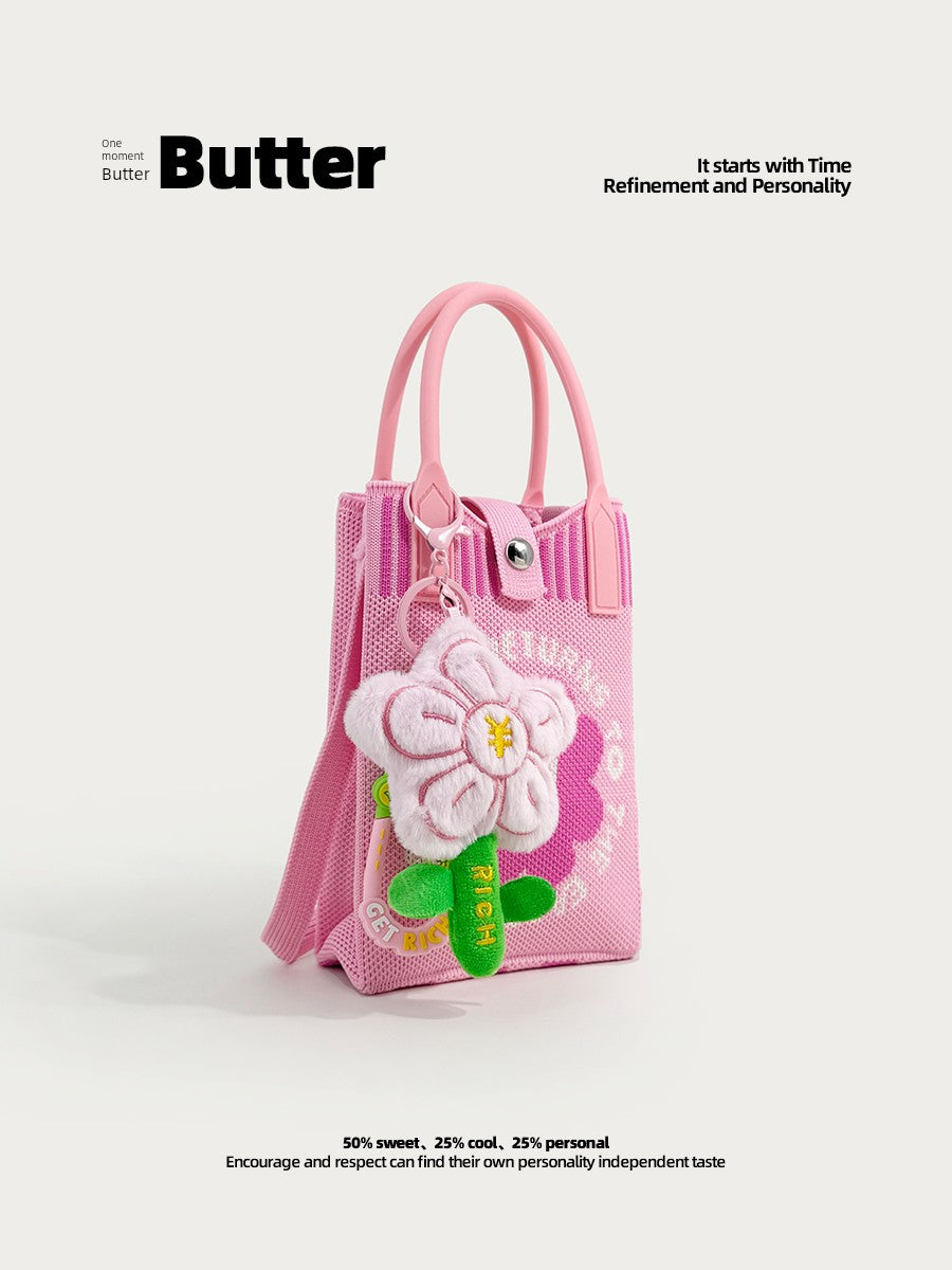 Butter Korean Style New Arrival Florals Cute Knitted Bag Versatile Handheld Mini Shoulder Adjustable Messenger Bag Coin Purse Shopifynow