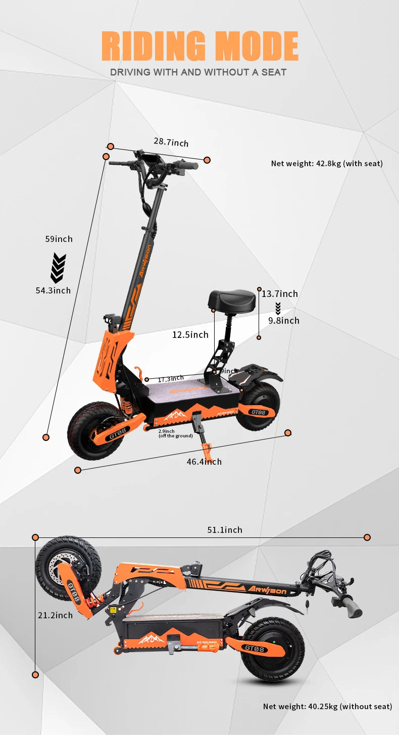 Arwibon 5600W Adult Electric Scooter Dual Motor Top Speed 46MPH,60V27AH, 11-inch Off-Road Tires Sport Folding eScooter with Seat Shopifynow