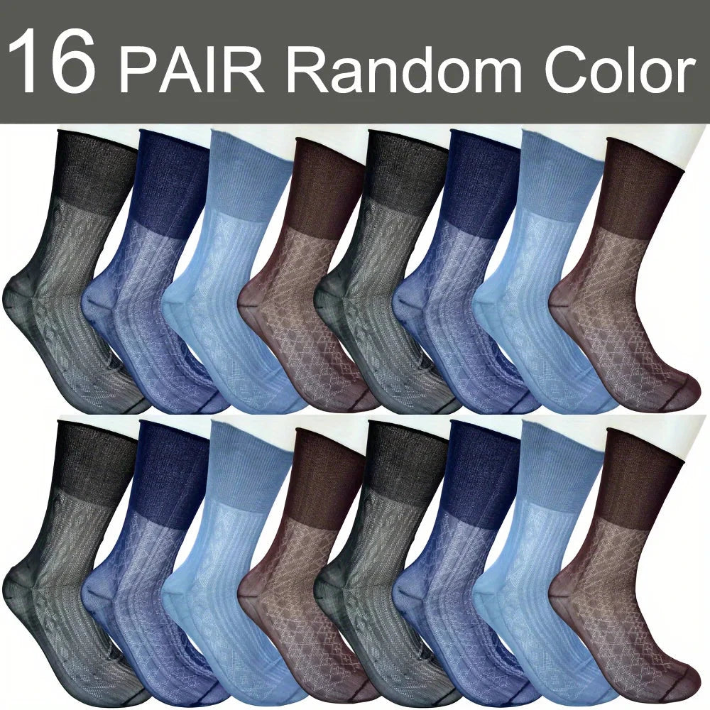 16 Pairs Men Ultra Thin Dress Socks Silk Sheer Soft Nylon Business Summer Sheer Man Breathable Crew Socks Shopifynow