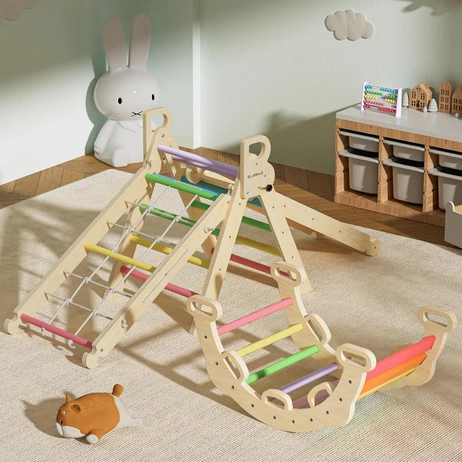 8-in-1 Pikler Triangle Climbing Set Toddler Toys Indoor Baby Jungle Gym Climber Playground for Kids - Rainbow Shopifynow