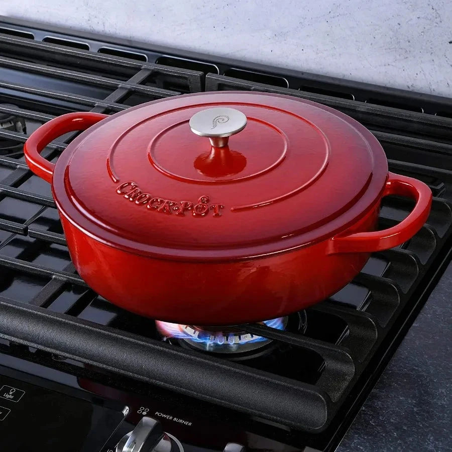 Crock Pot Artisan Enameled Cast Iron Braiser W Lid 5 Quart Scarlet Red Shopifynow