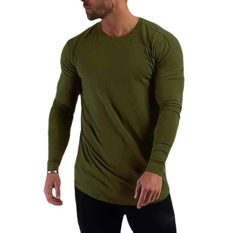 Plain Cotton Breathable Long Sleeve Clothing Gym Fitness Bodybuilding Sport T-shirts Mens Workout Casual Slim Fit Autumn Shirts Shopifynow