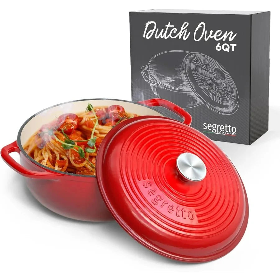 Enameled Cast Iron Dutch Oven with Handle, 6 Quarts, Rosso (Gradient Red) Cast Iron Dutch Oven with Lid | Enameled Crock Pot Dut Shopifynow
