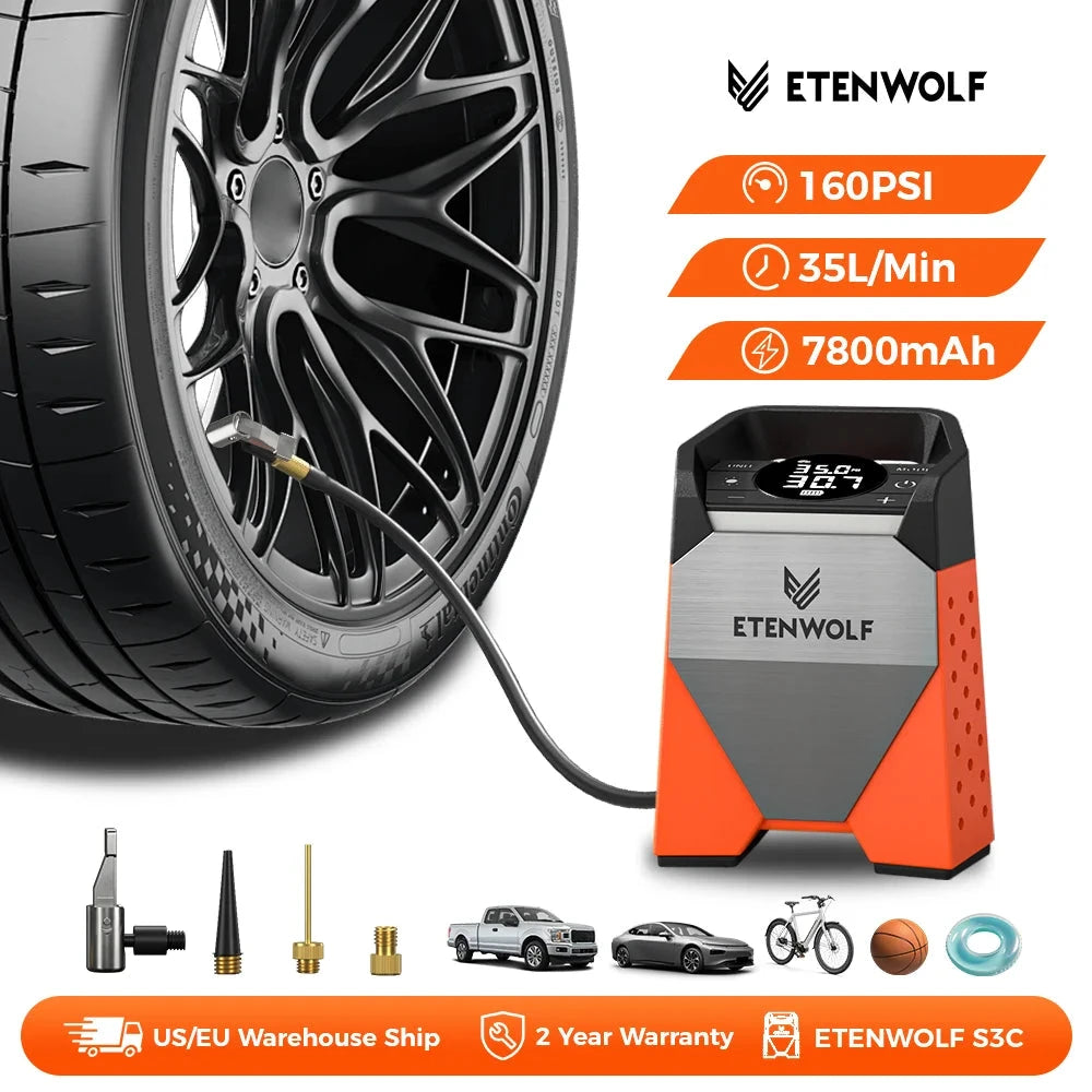 ETENWOLF ZEPHYR S3C Portable Air Compressor 100% Duty Cycle Car Tire Inflator 7800mAh for Cars, Motorcycles, Bicycles Balls Shopifynow
