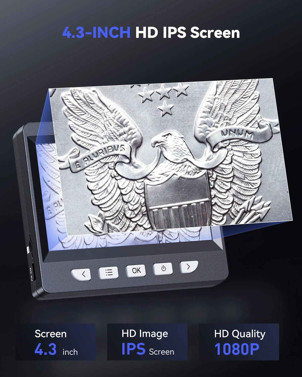 Digital Microscope 4.3" IPS USB Coin Microscope 1000X Magnification 2MP Ultra-Precise Focusing Soldering Microscopes for Repair Shopifynow