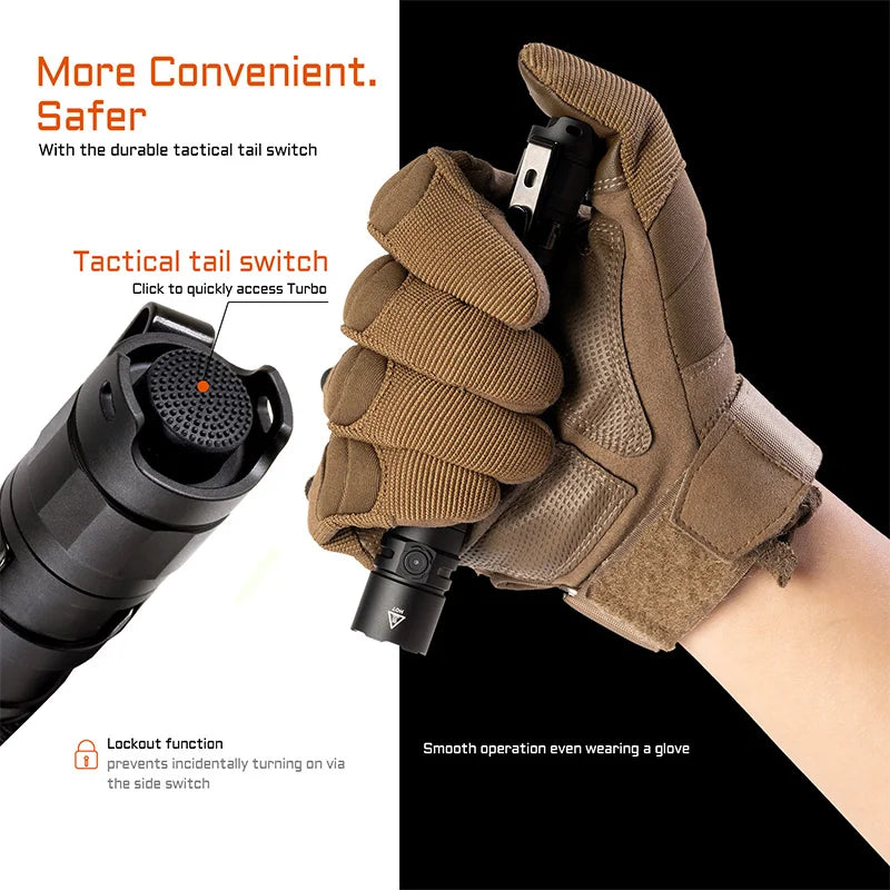 ACEBEAM TAC 2AA LED flashlight 1600 lumen 181 meters portable EDC flashlight USB-C rechargeable battery double buttons torch - Shopifynow