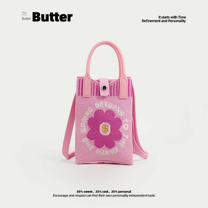Butter Korean Style New Arrival Florals Cute Knitted Bag Versatile Handheld Mini Shoulder Adjustable Messenger Bag Coin Purse Shopifynow
