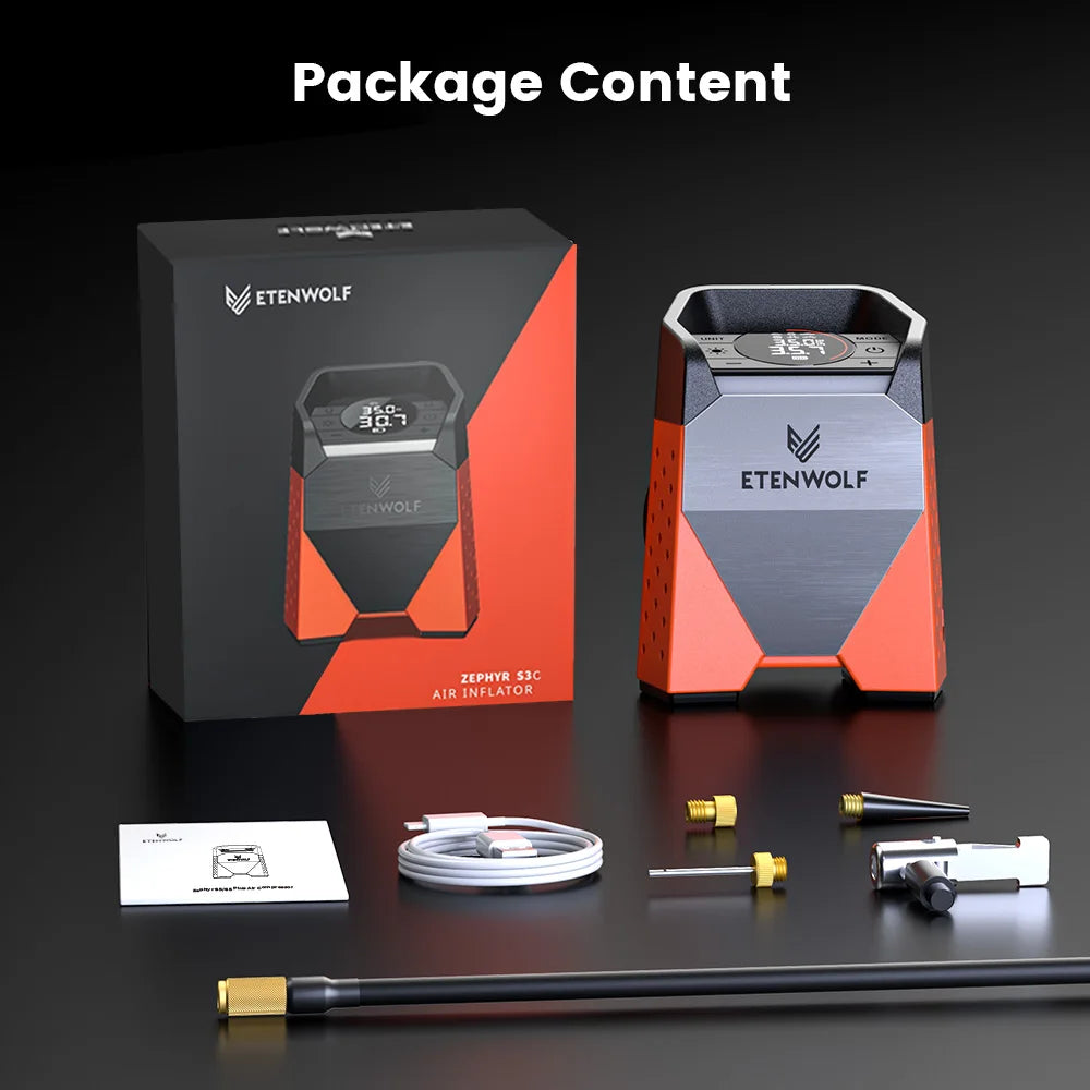 ETENWOLF ZEPHYR S3C Portable Air Compressor 100% Duty Cycle Car Tire Inflator 7800mAh for Cars, Motorcycles, Bicycles Balls