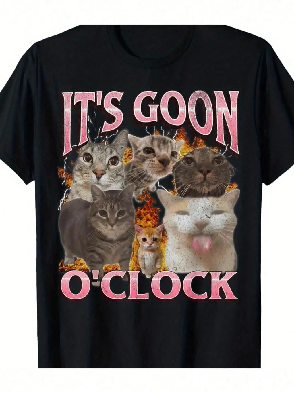 Men's "It's Goon O'Clock" Laughing Cat Meme T-Shirt – 100% Cotton, Round Neck, Short Sleeve,Humorous Tshirt | Bold Text Style | Shopifynow