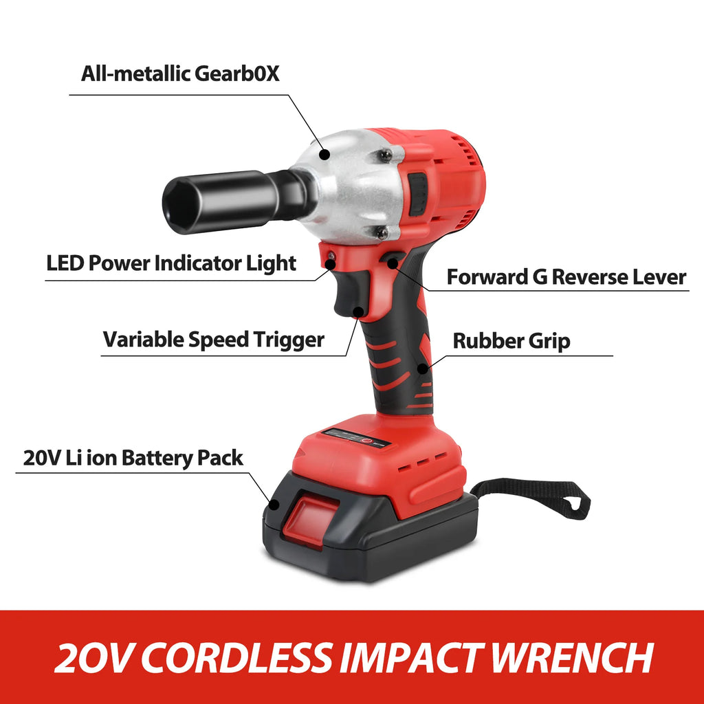 1000N.m (740ft-lbs) Cordless Impact Drill Wrench Brushless Electric High Torque Batteries 1500MAh 20V Fast Charger DIY Tool Shopifynow
