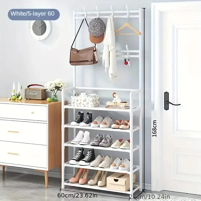 A clothes hanger and shoe rack at the entrance, used for storing shoes, clothes, jackets, hats, bags, umbrellas in the hallway Shopifynow