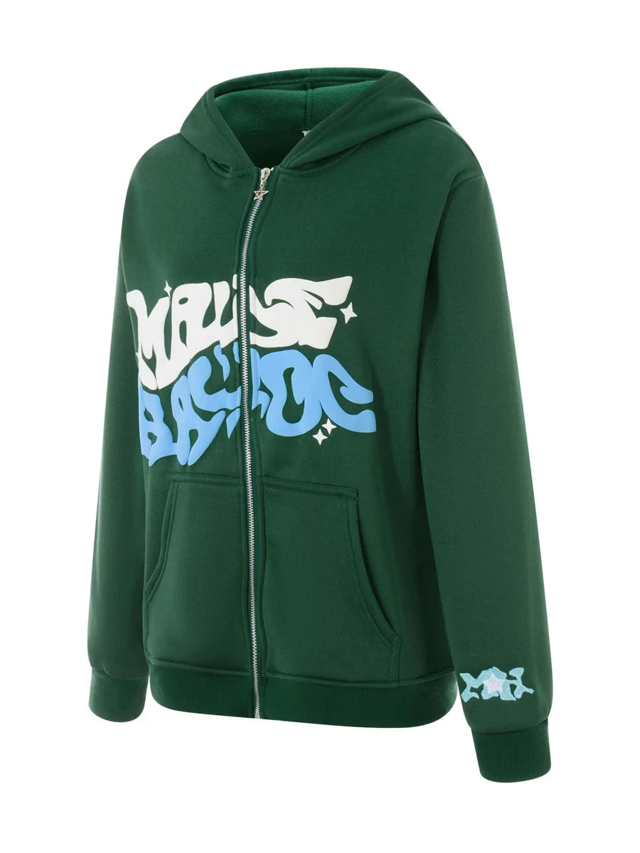 Men Women Hoodie Long Sleeve Letters Print Zipper Closure Sweatshirt Jacket with Pockets Shopifynow