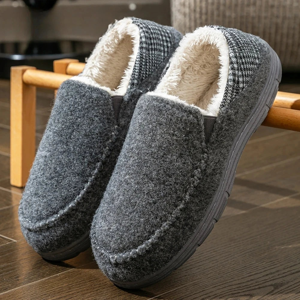 Winter Slippers for men Mark Line Sole Comfortable Felt Warm Non Slip Soft Memory Foam Cushion House Shoes Shopifynow