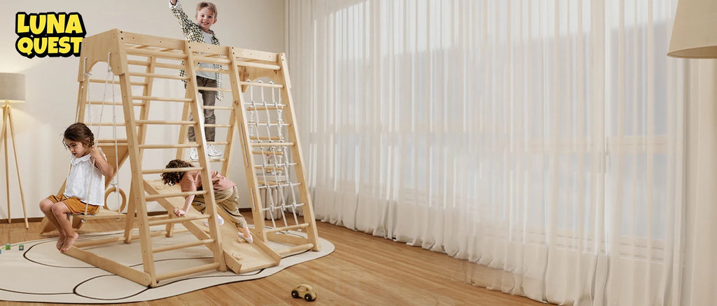 Indoor Jungle Gym, Montessori Climbing Toys, Toddler Indoor Playground Set 8-in-1 with Swing, Armband, Rock Climb Wall, Slide, M Shopifynow