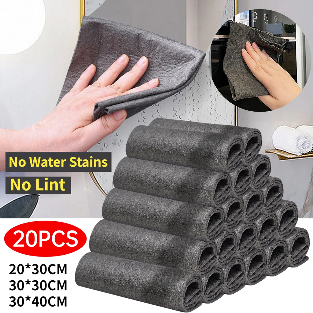 20/5PCS Thickened Magic Cleaning Cloth Reusable Microfiber Washing Rags Glass Wipe Towel For Kitchen Mirrors Auto Windows Shopifynow