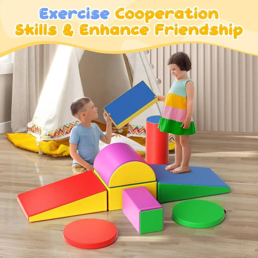 Foam Climbing Blocks, Soft Climbing Toys for Toddlers, 9 Pieces Crawl and Climb Foam Playset with Cushion Pad, Indoor Climber Ac Shopifynow