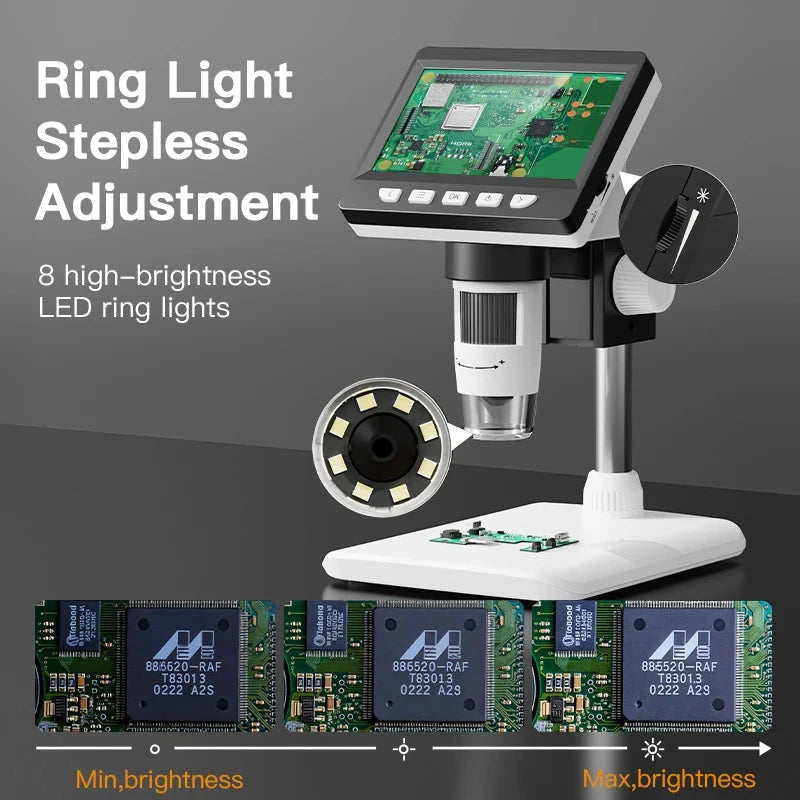 Digital Microscope 4.3" IPS USB Coin Microscope 1000X Magnification 2MP Ultra-Precise Focusing Soldering Microscopes for Repair Shopifynow