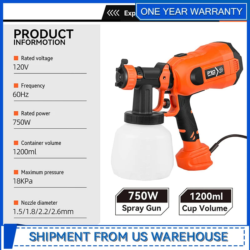 750W Paint Sprayer High Power HVLP Electric Spray Gun with 1200ml Easy Spraying and Cleaning for Home Painting By Prostormer Shopifynow