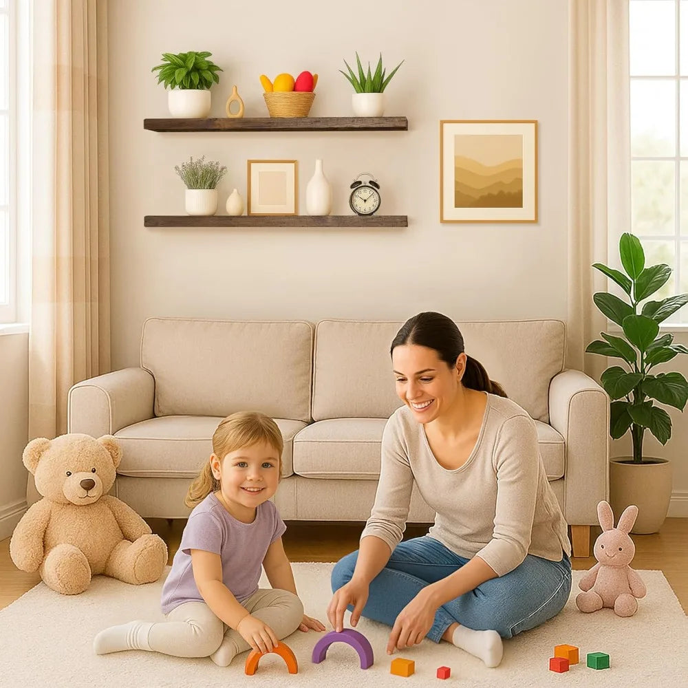 36 Rustic Distressed Wooden Floating Shelves - Wide for Home Use in Bathroom, Living Room, Bedroom, and Kitchen Shopifynow