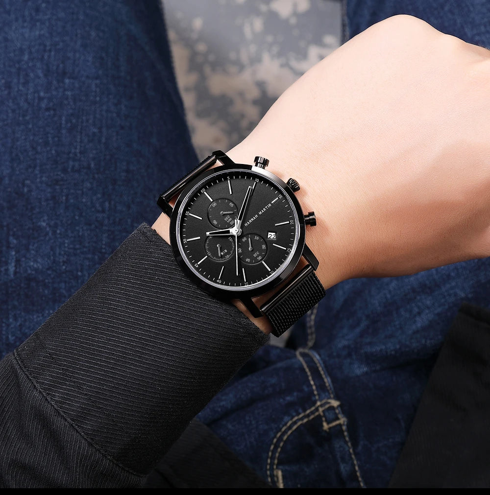 Hannah Martin Top Men Watch Brand Business Style Stainless Steel Fashion Waterproof Sports Multifunctional Quartz Watch for Men - Shopifynow