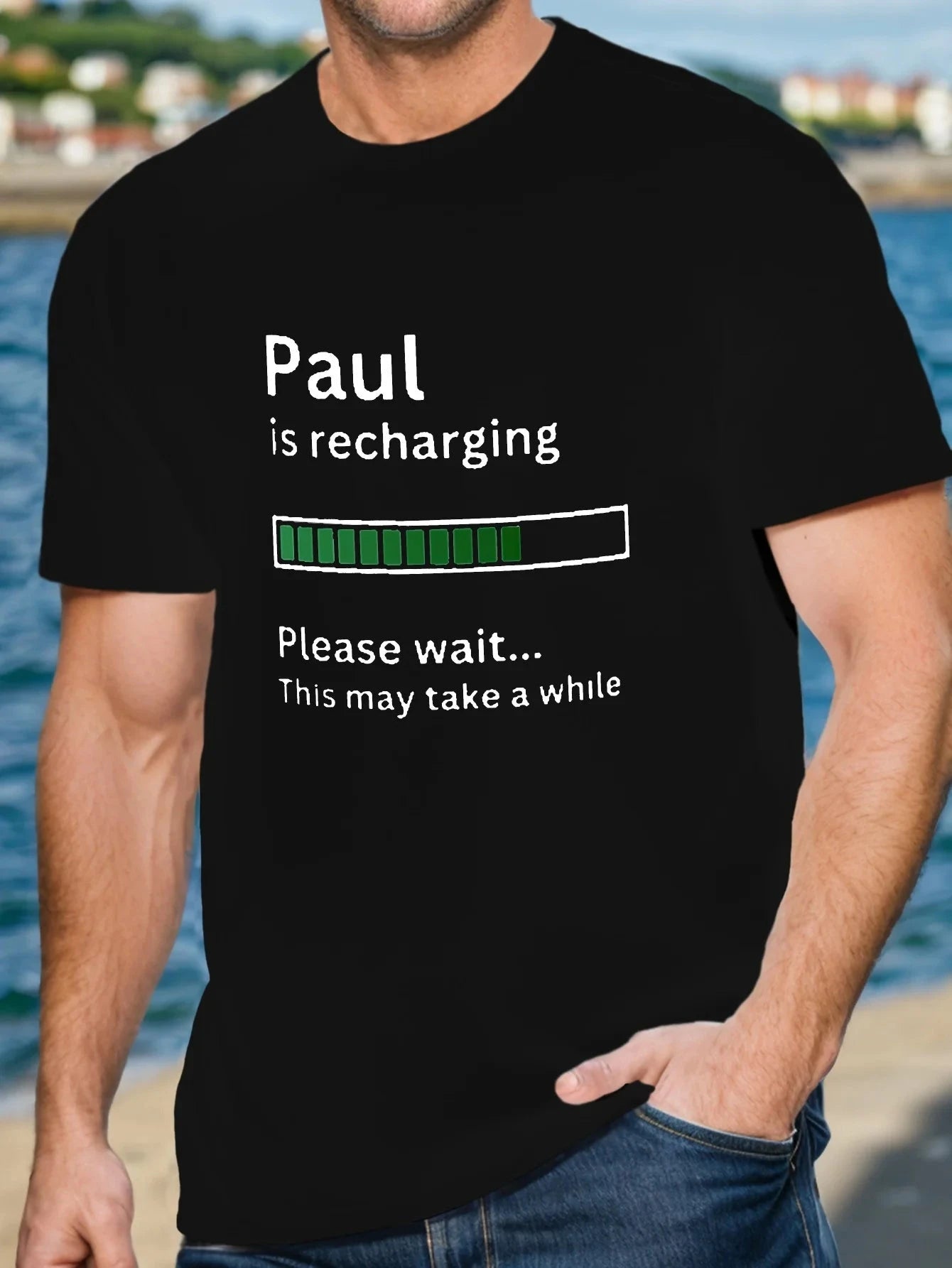 [PAUL Men's Summer T-shirt] PAUL IS RECHARGING Print Men's Short Sleeve T-shirt Summer T-shirt Top Shopifynow