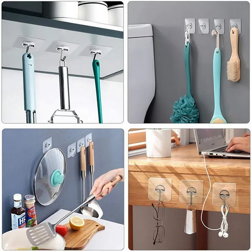 50pcs Transparent Stainless Steel Self-Adhesive Hooks Bathroom Towel Clothes Storage Sticker Hook Key Hangers Storage Holder Shopifynow