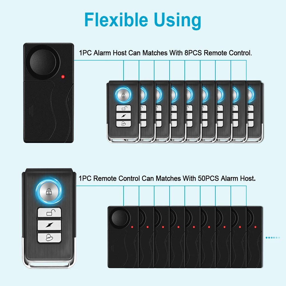 Awapow Wireless Vibration Bike Alarm With Remote Control Anti-Theft Alarm 110dB Loud Bike Door Window Alarm Home Safety System - Shopifynow