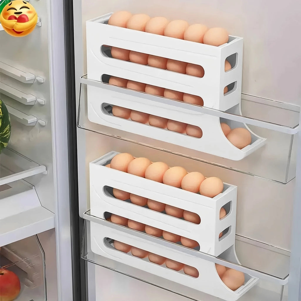 4 Tiers Egg Holder for Fridge， Automatic Egg Rolling Rack, 30 Eggs Storage Rack, Egg Distributor for Refrigerator, Egg Storage Shopifynow