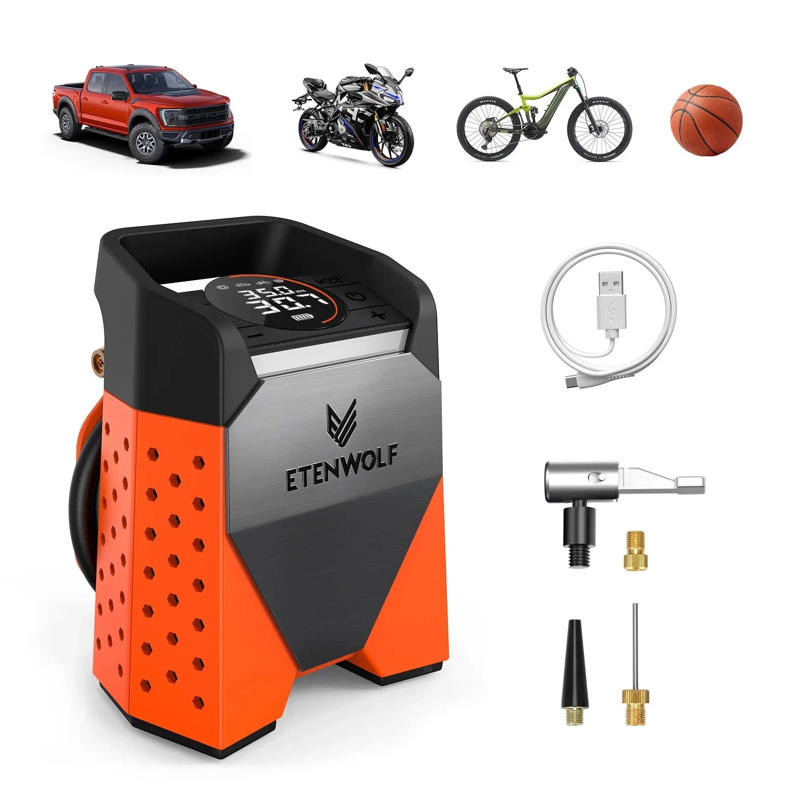 ETENWOLF ZEPHYR S3C Portable Air Compressor 100% Duty Cycle Car Tire Inflator 7800mAh for Cars, Motorcycles, Bicycles Balls Shopifynow