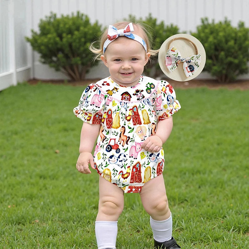 Adorable Toddler Floral Print Sleeveless Romper with Matching Bow Headband Set for Summer Outings and Playdates Shopifynow