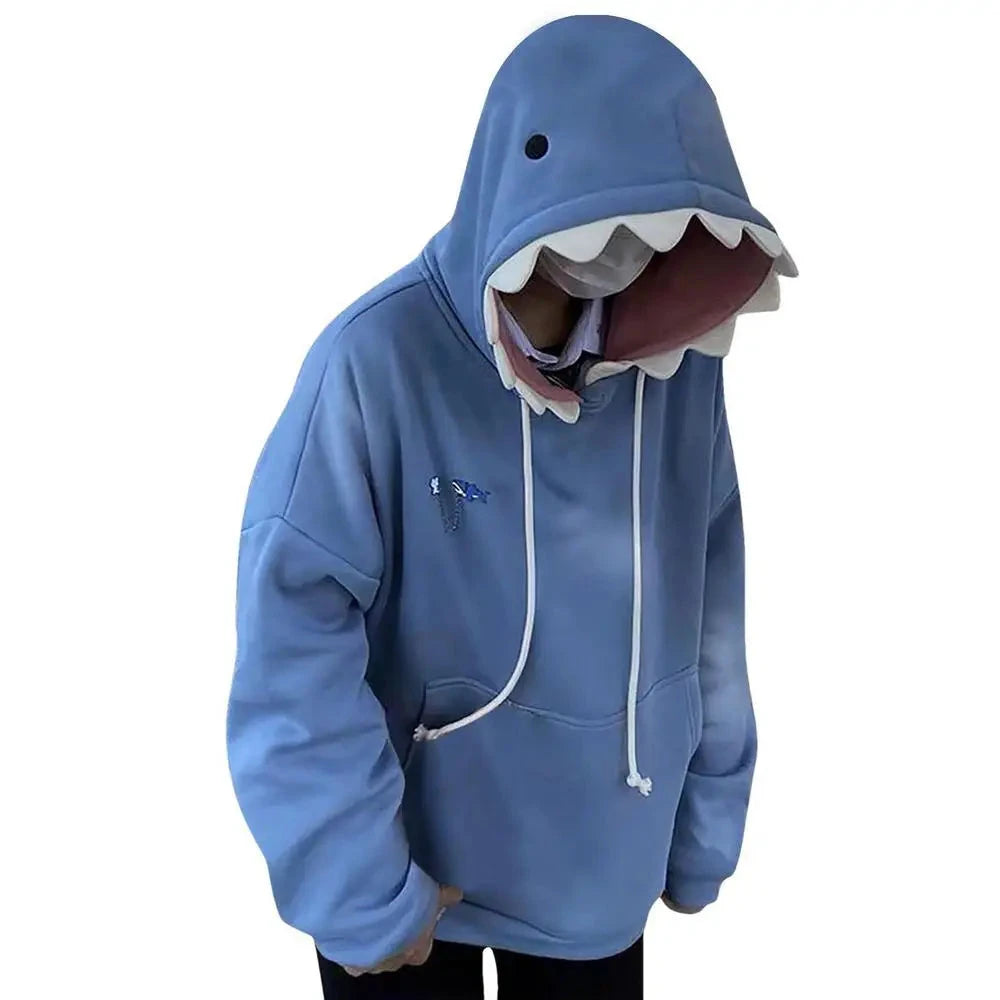 Shark Sweatshirt Women's Blue Hoodies Long Sleeve Shark Shape Couple Pullover Animal Hooded Cartoon Sweatshirt For Men Women Shopifynow