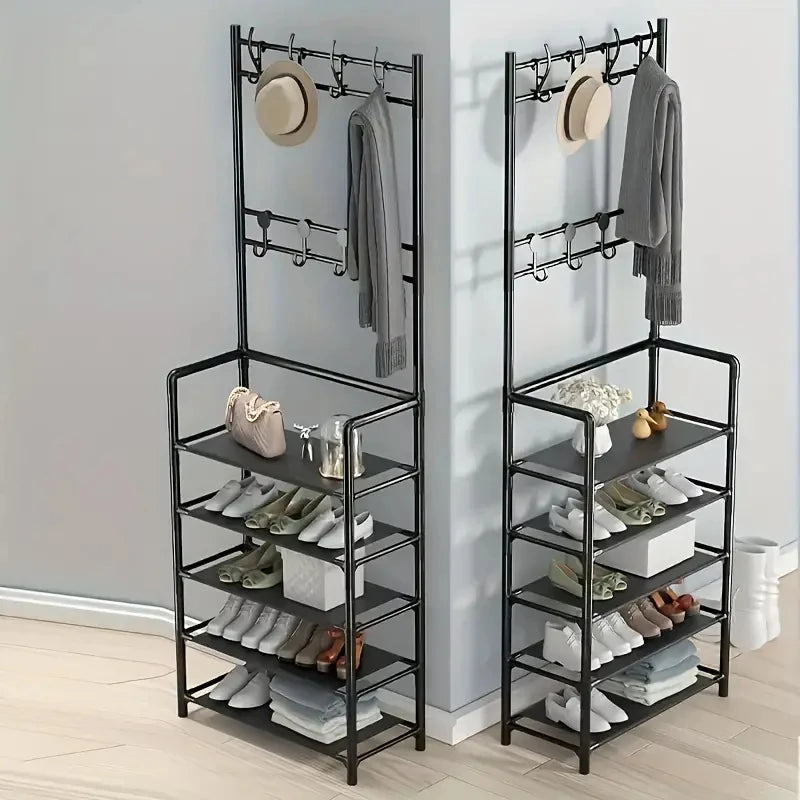 A clothes hanger and shoe rack at the entrance, used for storing shoes, clothes, jackets, hats, bags, umbrellas in the hallway Shopifynow