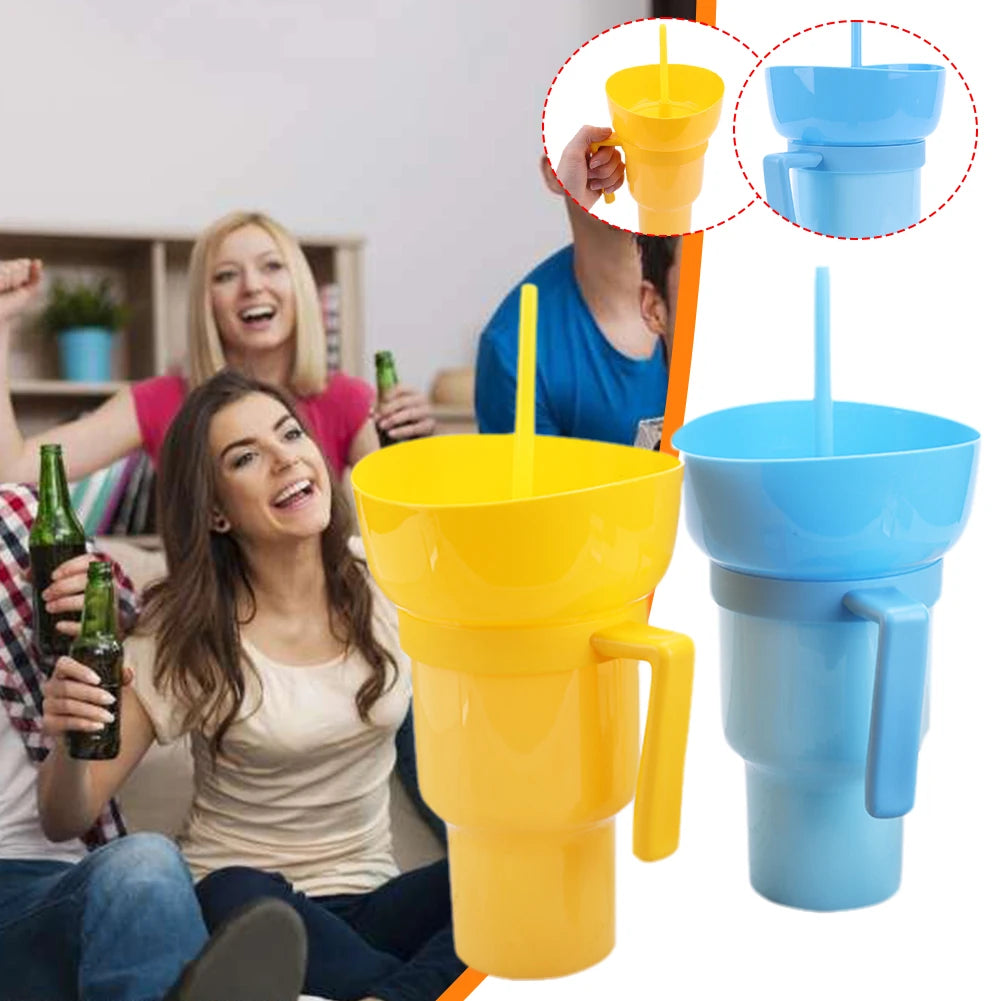 1000ml 2 In 1 Portable Snack Bowl Drink Cup Leak-Proof with Straw Stadium Tumbler Water Bottle Splash Proof for Cinema Travel Shopifynow