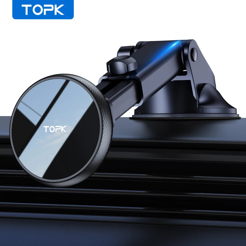 TOPK Mag-Safe Magnetic Car Phone Holder Car Mount for Windshield and Dashboard[Strong Suction]Adjustable Long Arm for Cellphones